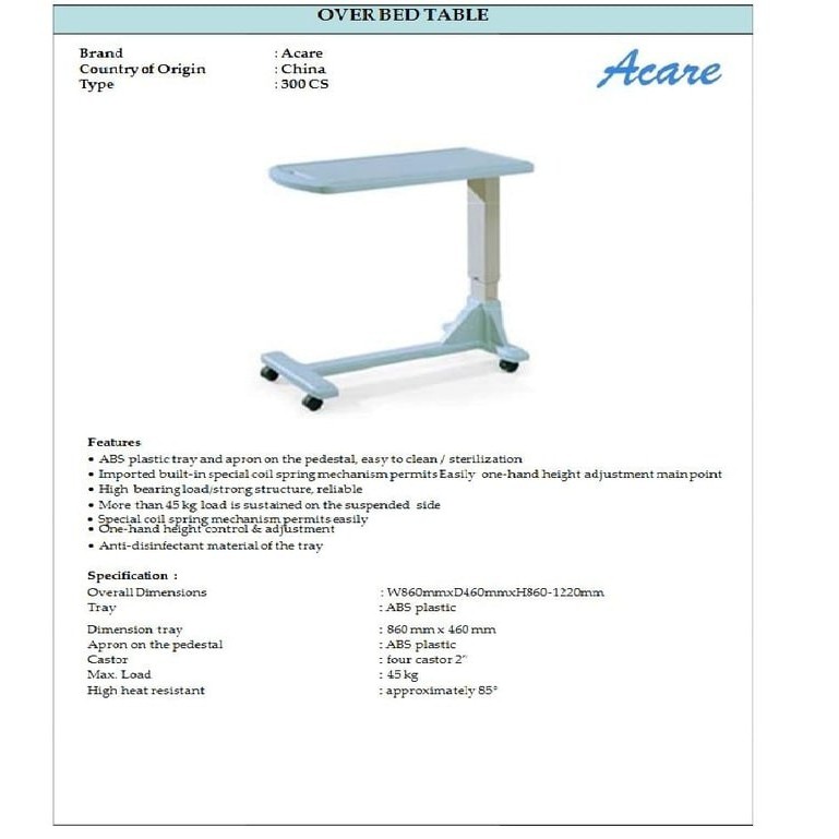 Overbed Table Acare - Meja Makan Pasien ACARE 300-CS