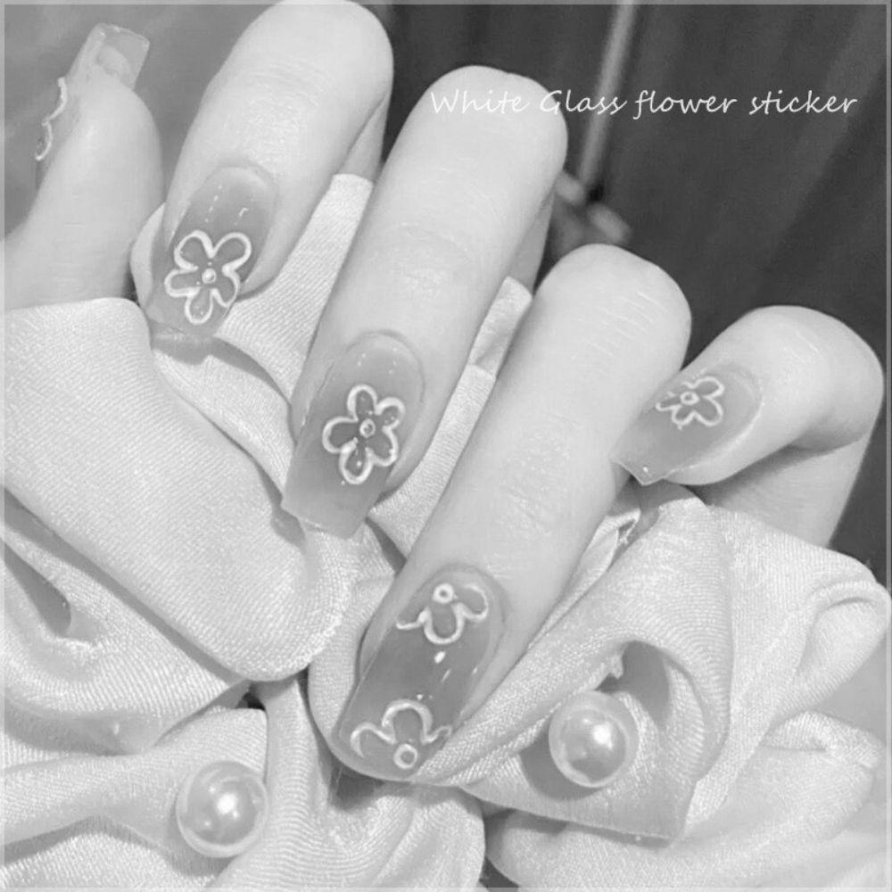 Mxbeauty Bunga Sakura Stiker Kuku Es Camelia Kaca Putih Bunga Kuku Kecantikan Hiasan Kuku Manicuring Sticker DIY Nail Art Dekorasi