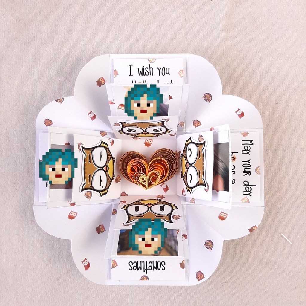 

Kotak Explosion Box OWL Burung Hantu Kado Pacar Anniversary LOVE CAKE Doodle Art