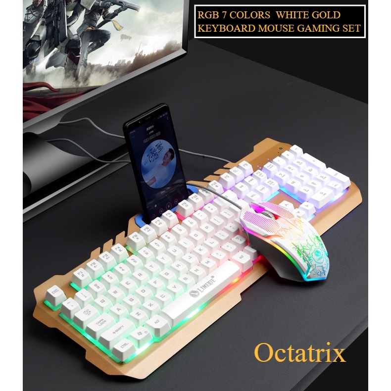 Paket Keyboard Mouse Set For Gaming T-21 Wired Keyboard RGB LED Lightning With Metal Cover Plus Docking Handphone Keyboard Mouse set untuk Laptop / PC