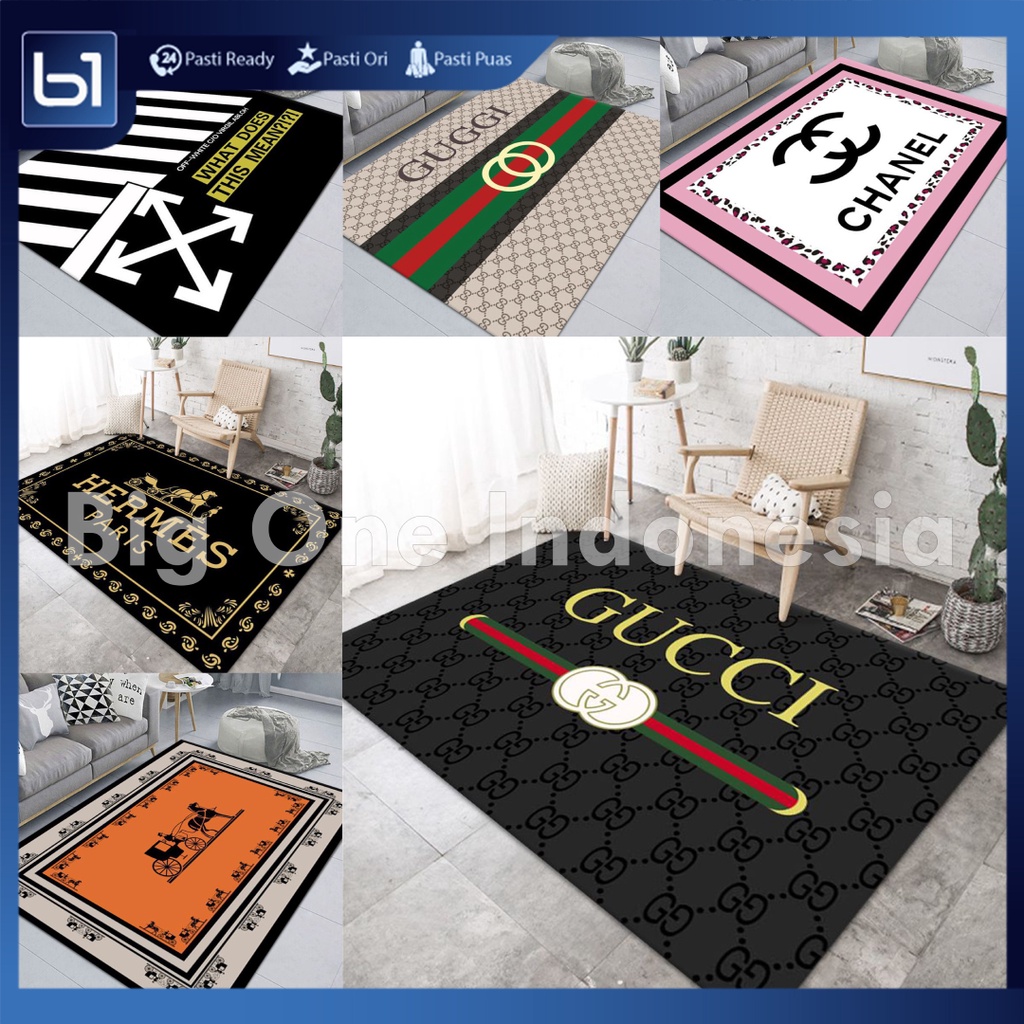Karpet Lantai Anti Slip Motif Branded 90x140cm, Permadani Rumah Mewah Modern, Tikar Lantai Rugs Mode