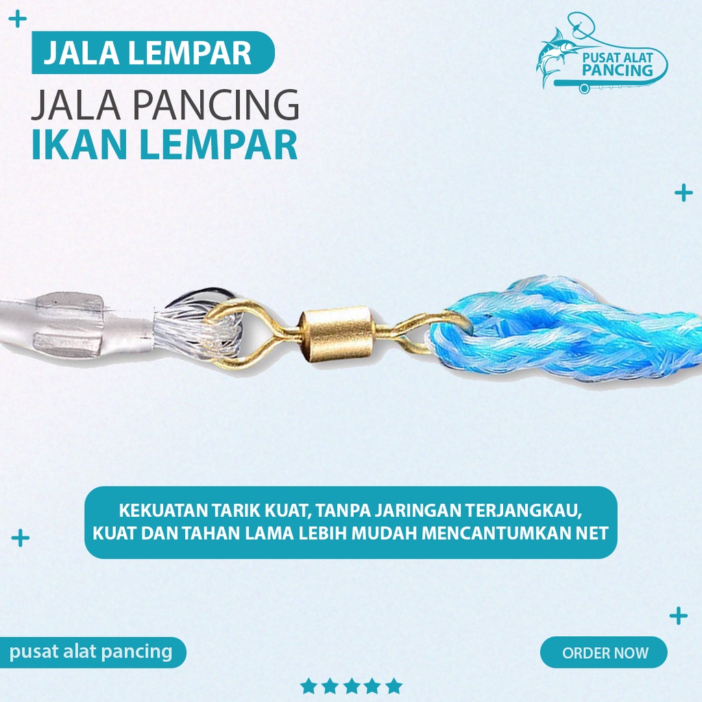 Jaring Ikan Jala Lempar Penangkap Ikan Model Amerika Kabel Kepang Kuat Jaring Ikan Lempar Tangan Cincin Aluminium atau Cincin Piring Jaringan Biru