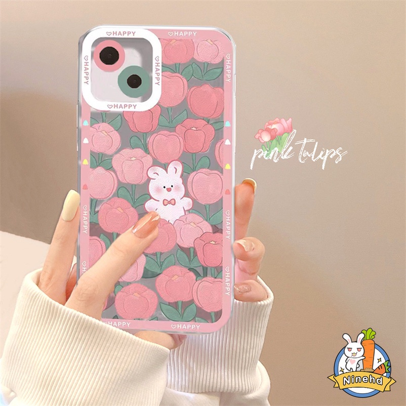 Case Bahan Silikon Desain Kelinci Tulip Pink Tahan Banting Untuk Vivo V23 V23e V21 V21e V20 T1 Pro Y21 Y33s Y33T Y21T Y76 Y55 Y15A Y01 Y20 Y20i Y20 Y20 Y15s Y12 Y50S Y1s Y12s Y50S Y20i Y12s Y20i