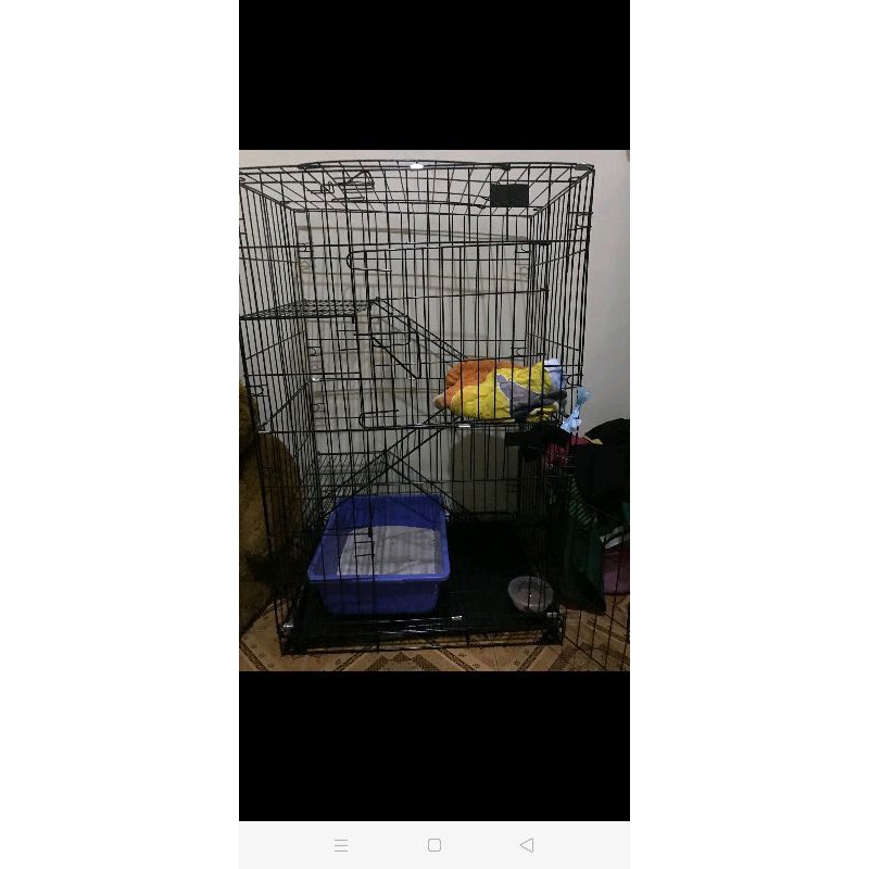 Kandang kucing tingkat 3 besar+roda. Warna hitam. Bahan kuat-Pink