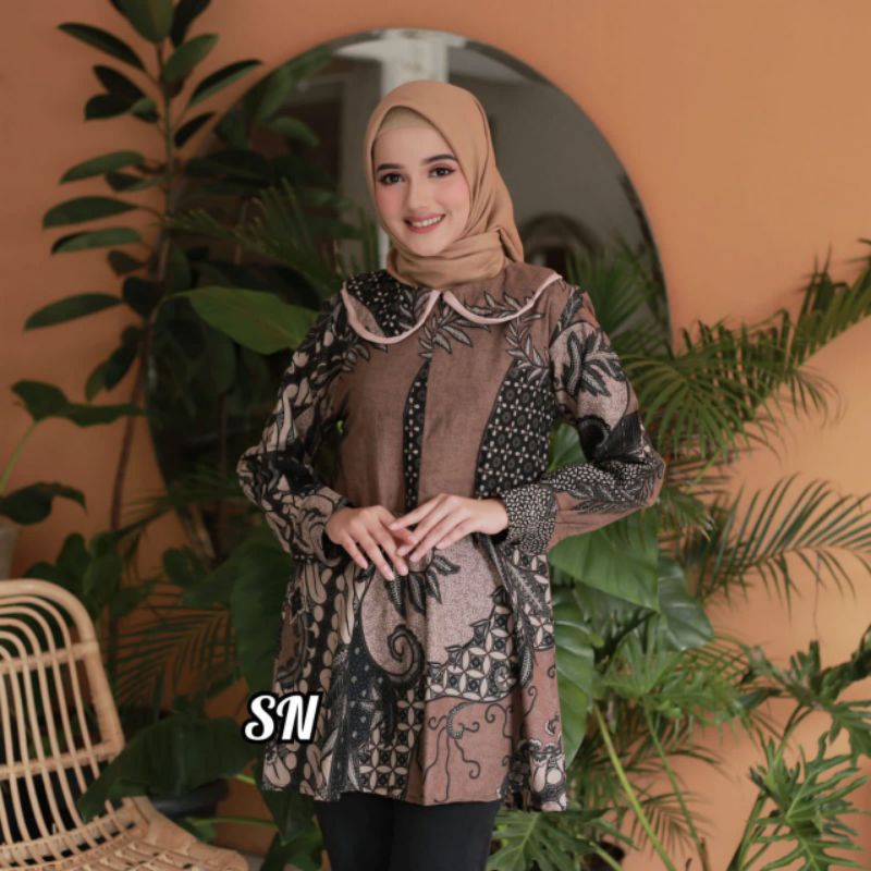 tey-17 Batik wanita ASJ SA HRB026 Kenongo Kemeja Tosca Pendek-Merak sn