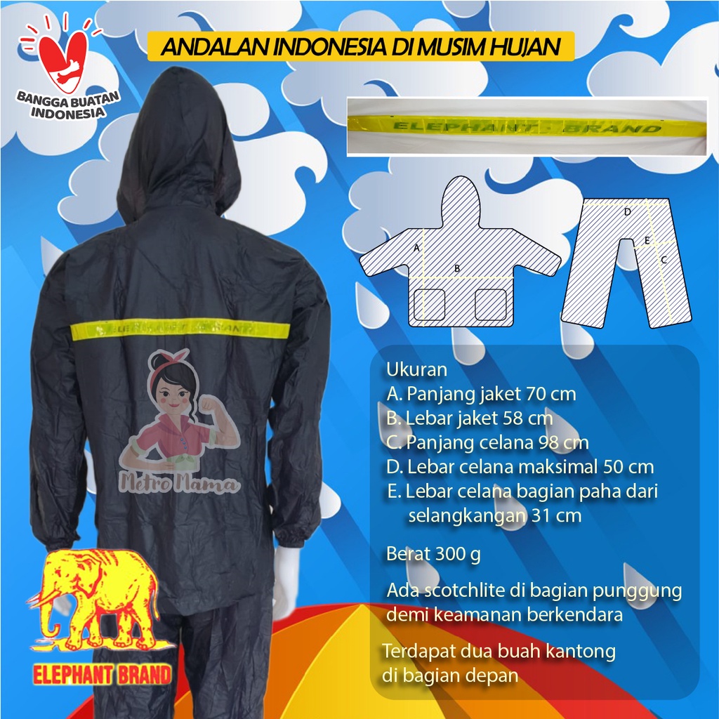 Jas hujan Setelan Jaket Celana JC HEMAT GAJAH Mantel Raincoat ELEPHANT BRAND