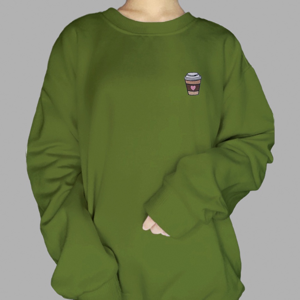BORDIR SWEATER WANITA A CUP OF LOVE COFFEE - ATASAN KEKINIAN PREMIUM