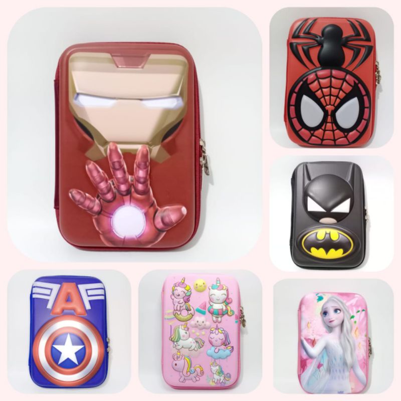 

Tempat Pensil Anak Captain Spiderman Batman Ironman Timbul 2 Sisi Depan Belakang Import Pencil Case