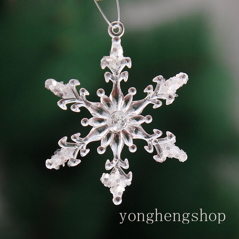 12pcs / set Liontin Gantung Bentuk Snowflake Bahan Akrilik Transparan Untuk Dekorasi Pohon Natal