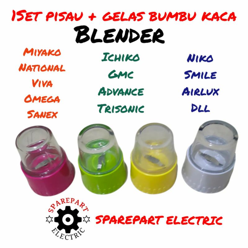 PROMO PISAU + GELAS BUMBU KACA 1SET BLENDER NATIONAL MIYAKO ICHIKO DLL WARNA RANDOM