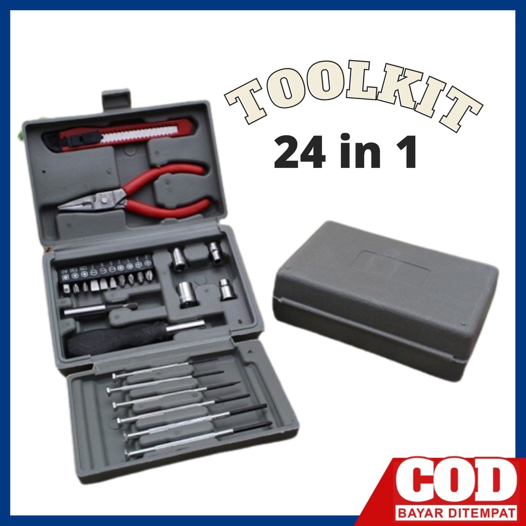 Alat Petukangan Toolkit Lengkap 24pcs / Toolset / Toolbox 24 in 1 Repair Kit Home DIY Tools Set