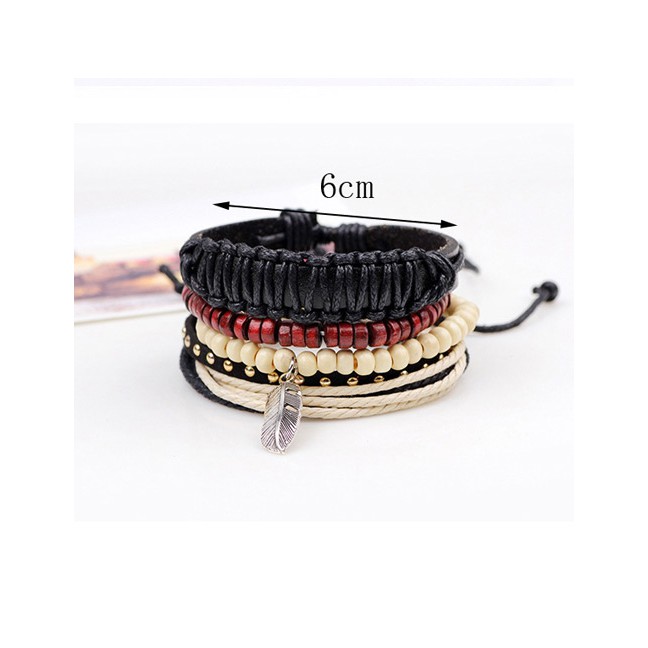 LRC Gelang Tangan Fashion Multi-color Feather Decorated Multi-layer Simple Bracelet(4pcs)