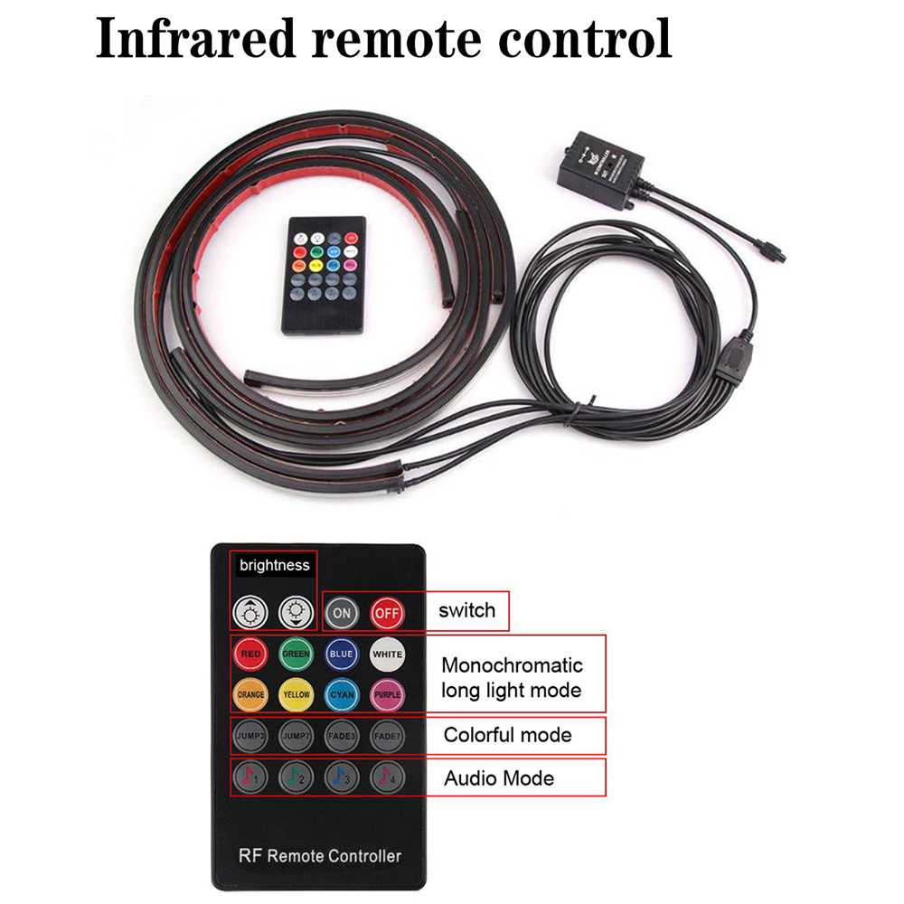 JIAMEN Lampu LED Strip Mobil RGB 90/120 cm 4PCS Remote Controller JIA4