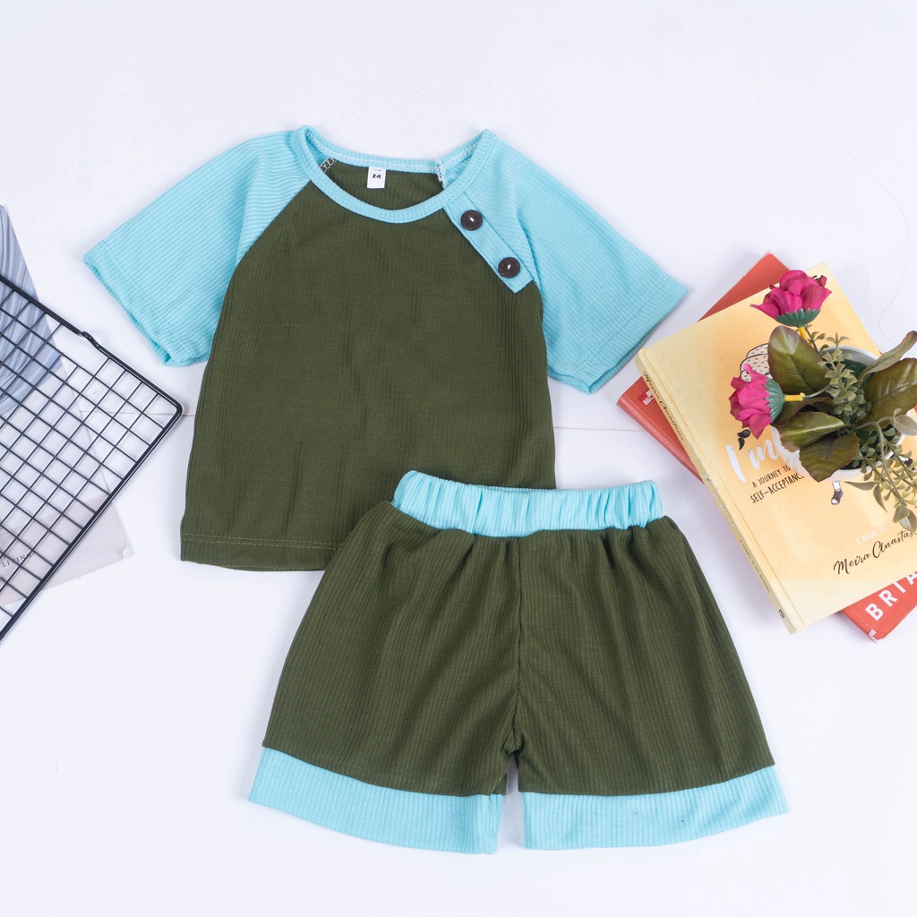 IL - Setelan Anak Laki Laki Rei Rib Button / Set Anak Button Earth Tone