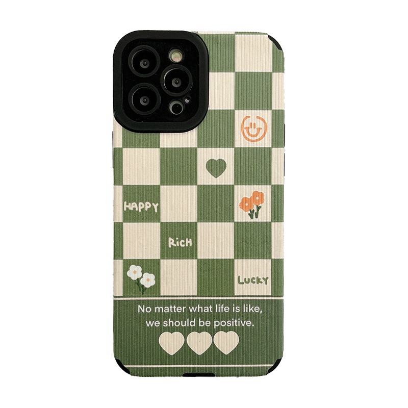 Green lattice Soft Leather Case HP OPPO A9 A53 A33 A31 2020 Reno 3 5 6 A3S Realme C1 X XT A7 A12 A11K F9 Pro F11 A52 A92 A92 A91 K5 K3 Casing Gadis Lucu VIVO V9 Y91c Y93 Y11 Y12i Y12 Y15 Y17 Y19 S1 Z1 Pro Y50 Y30 Y30i Y20 Y20S Y20A Y12S