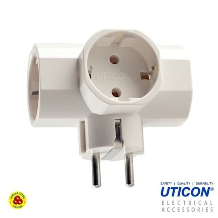 Uticon Steker T Arde SC-38 / Stop Kontak Arde T 3 Lubang dengan Steker