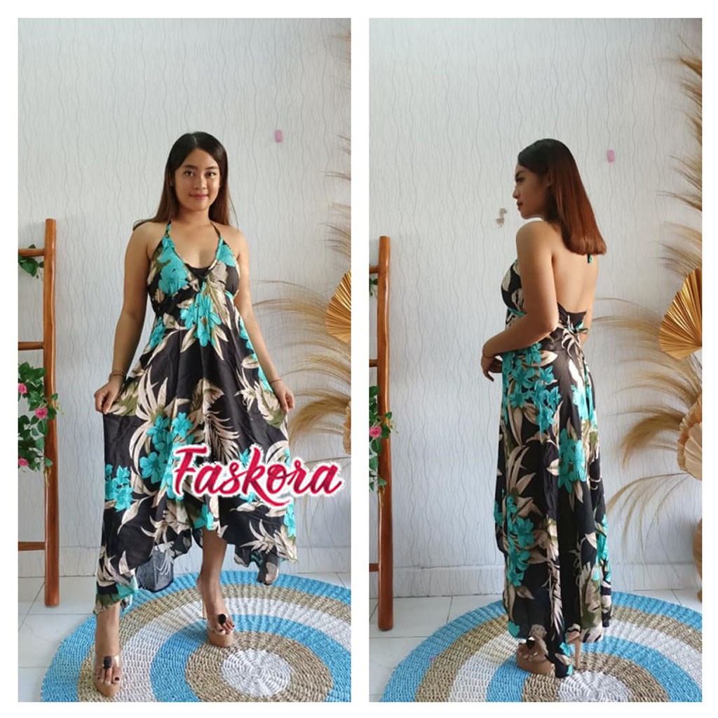 Dress Panjang Tanpa Lengan Motif Bunga / Maxi Dress Jumbo Ld 120 Renata / Dress Piramid Bali