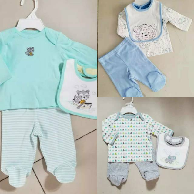 Baju bayi 3in1/ baju bayi plus slabber import/little me baby/ baju bayi lucu