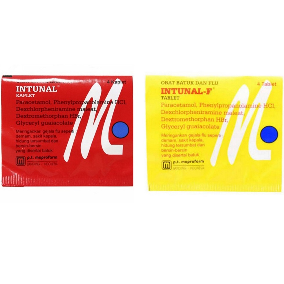 INTUNAL Forte Kuning &amp; Intunal Merah Strip - Obat Demam Batuk Pilek Tablet