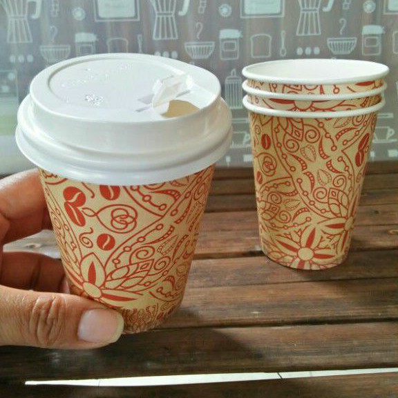 5 pcs Gelas Cup kertas + tutup/Panas/Kopi
