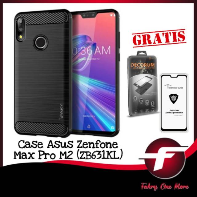 Case Asus Zenfone Max Pro M2 (ZB631KL) Soft Case Ipaky Slim Cover Free Tempered Glass