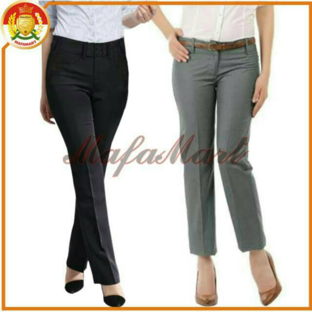  Celana  Kerja  Wanita  Formal Hitam Abu abu Model Basic Lurus 