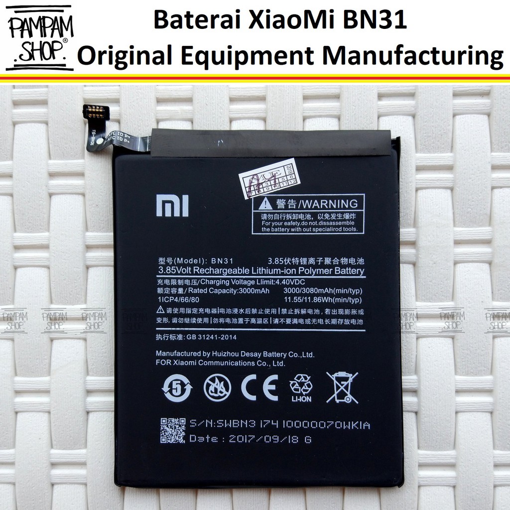 Baterai XiaoMi BN31 Redmi Mi 5X Mi5X A1 Note 5A S2 Original Batre Xiao Batrai Batrai BN 31