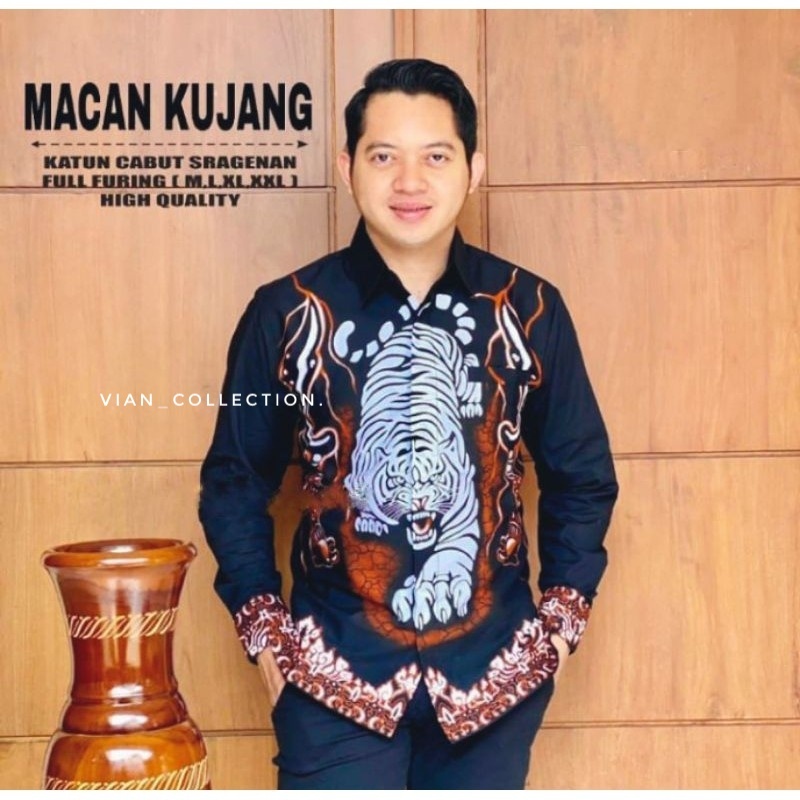 Kemeja Batik Pria Original Batik Solo Motif Macan Mojang