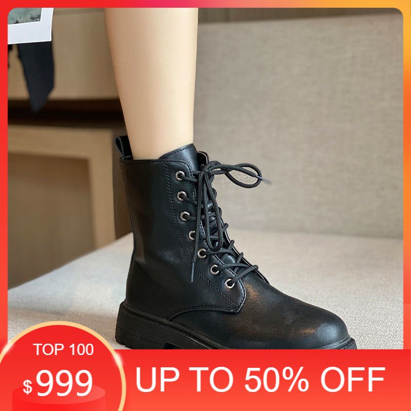 Wanita2021Spring Baru Versi Korea Sepatu Motosikal Fesyen Liar Bersih Merah Martin Boots Suarez