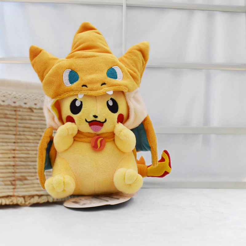 Boneka Anak Kawaii Pikachu Cosplay Charizard 25 cm Anime de dibujos animados de Peluche de juguete