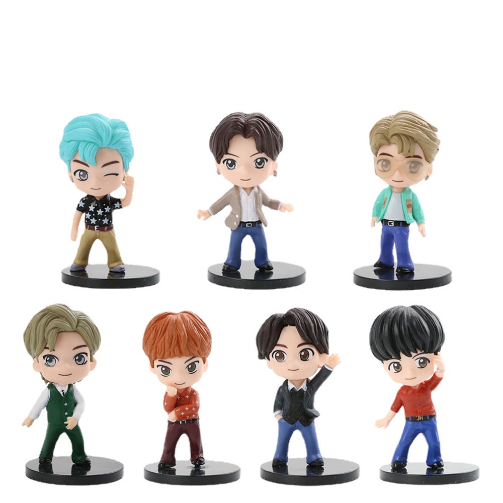 7pcs /set BTS TinyTAN Mini Figure Bangtan Boys Anime Figurine Mainan Boneka Hadiah Idol PVC Model Ornamen Kpop