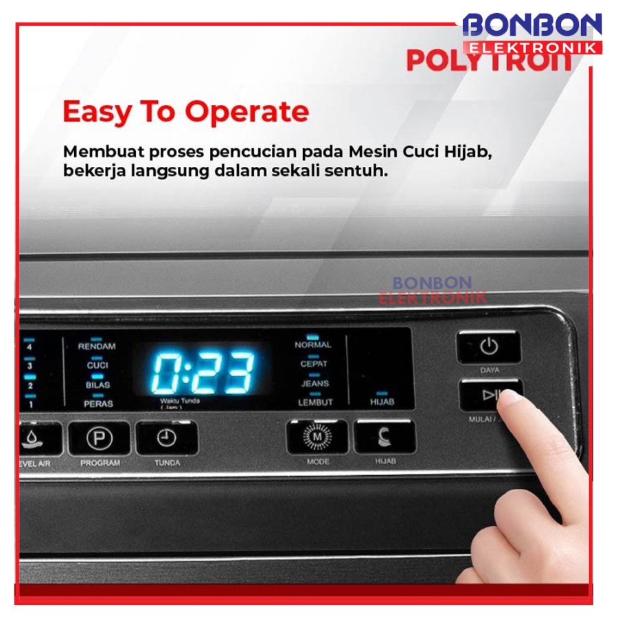 Polytron Mesin Cuci 1 Tabung 8KG PAW 8028W / ZEROMATIC PAW 8028 W