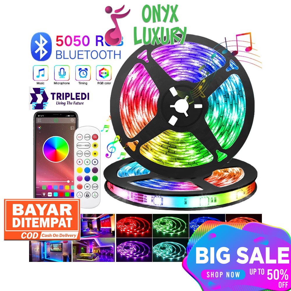 TRIPLEDI Strip Smart LED 5 Meter RGB SMD5050 12V Power Adapter Waterproof Bluetooth Remote Control L