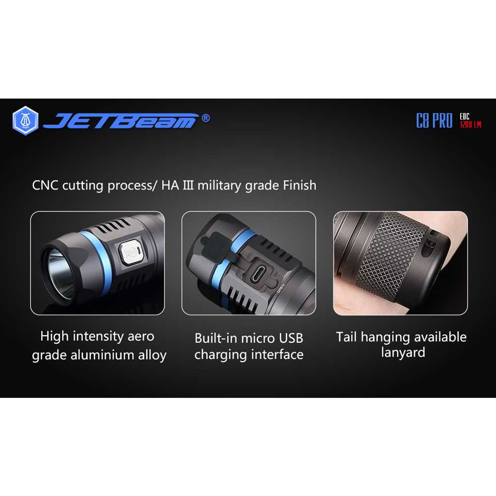 IDN TOOLS - JETBeam C8 Pro Tactical Senter LED Cree SST-40 N4 BC 1200 Lumens