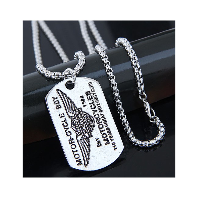 LRC Kalung Fashion Silver Metal Shield Long Necklace A57442