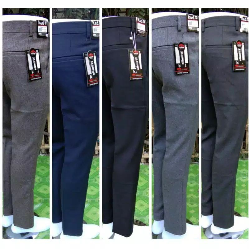 CELANA BAHAN | KERJA | FORMAL | KANTOR | PANJANG | HITAM | DASAR PRIA SLIMFIT _-