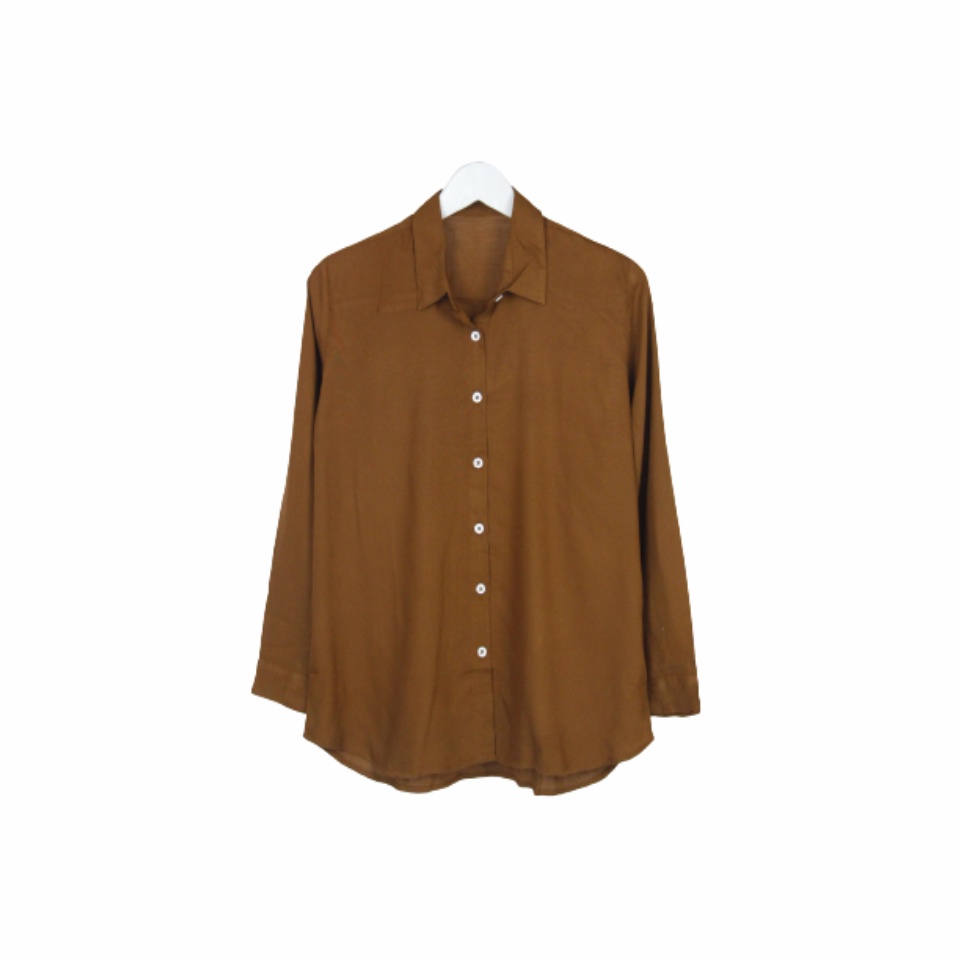 KEMEJA WANITA POLOS LENGAN PANJANG WANITA KATUN RAYON LONG SHIRT ORGANIK-Kemeja Caramel