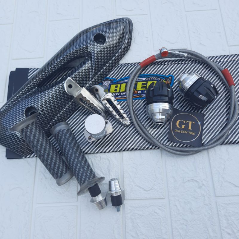 Kulit Jok + Tameng Knalpot Beat Karbu + Grip + Jalu Stang + Jalu As + Step + Tutup Minyak Rem+Selang