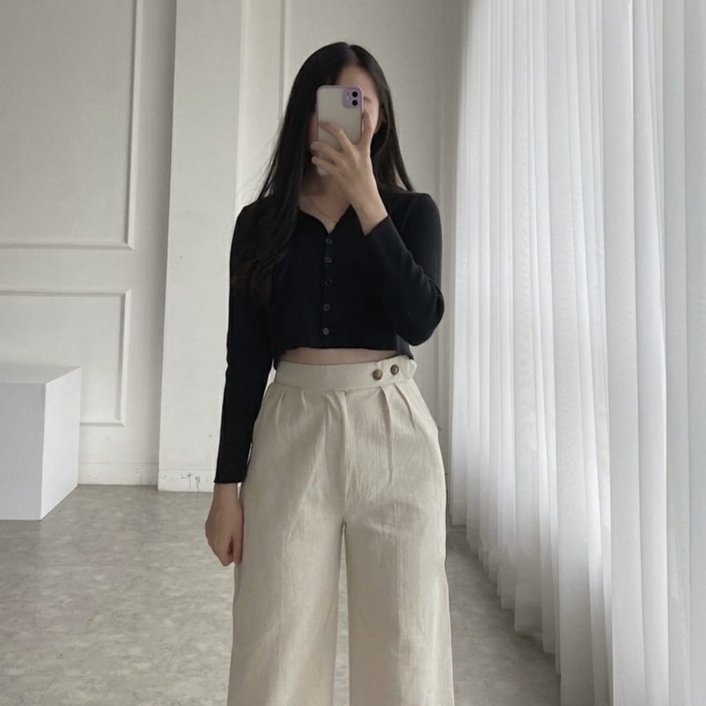 BEFAST - ZFS OOTD Celana Panjang VILIAN / KULOT HIGHWAIST DOUBLE BUTTON / Celana Panjang Kulot Wanita / Pakaian Wanita Kerja / Celana Bahan / Fashion Wanita Remaja Kekinian / Kulot Polos Formal / OOTD Wanita Casual / Kulot Terlaris