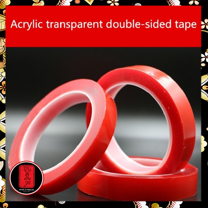 Perekat Double Tape Acrylic Adhesive Transparent No Trace Sticker - Red