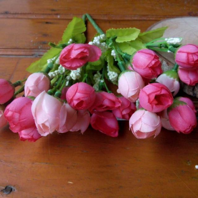 Bunga artificial mawar kuncup 15 kepala bunga-peach