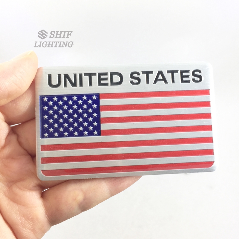 1Pc Stiker Emblem / Badge Motif Bendera Amerika Bahan Aluminium untuk Mobil