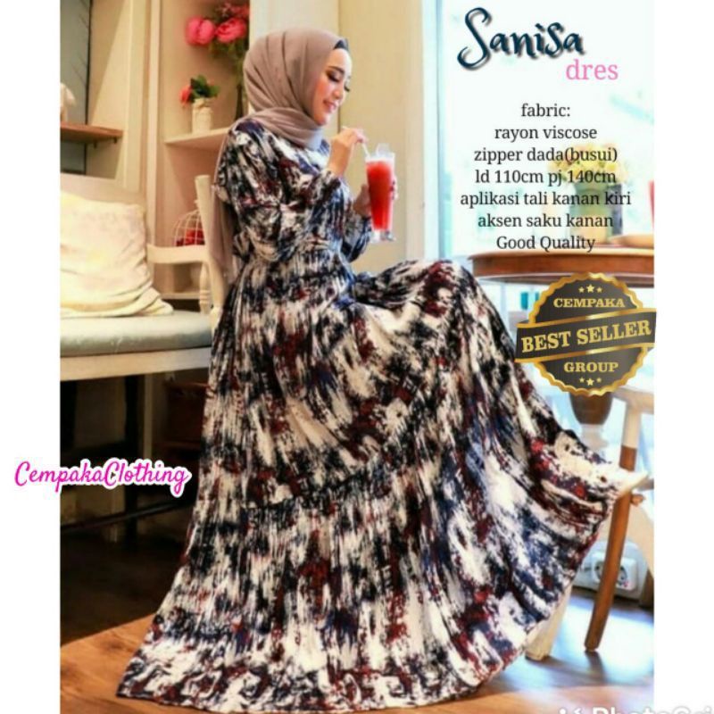 Baju Gamis wanita katun rayon viscose Homedress homedres rayon viscose motif terbaru jumbo LD 120cm-Sanisa