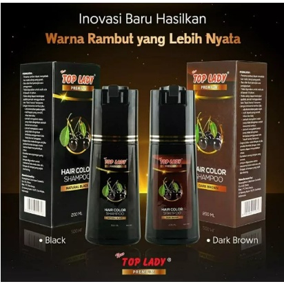 TOP LADY PREMIUM HAIR COLOR SHAMPOO NATURAL BLACK DAN DARK BROWN 200ML SHAMPOO PENGHITAM RAMBUT SEMIR UBAN / New Top Lady PREMIUM Hair Color Shampoo BLACK 200ml / New TOP LADY PREMIUM Hair Colour Shampo 200 ml (Natural Black &amp;Dark Brown) SALE PROMO