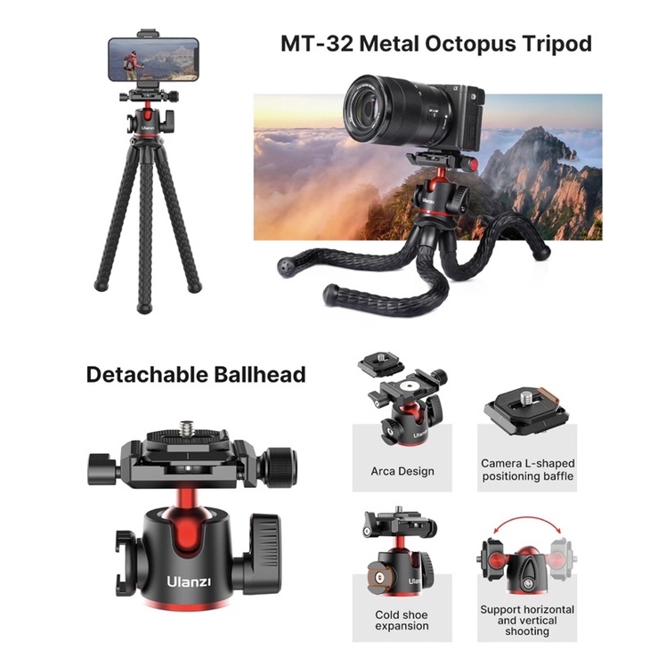 Ulanzi MT-32 Gorilla Pod Arca Octopus Portable Tripod Flexible Ball Head - 2394 - 1.008.0043