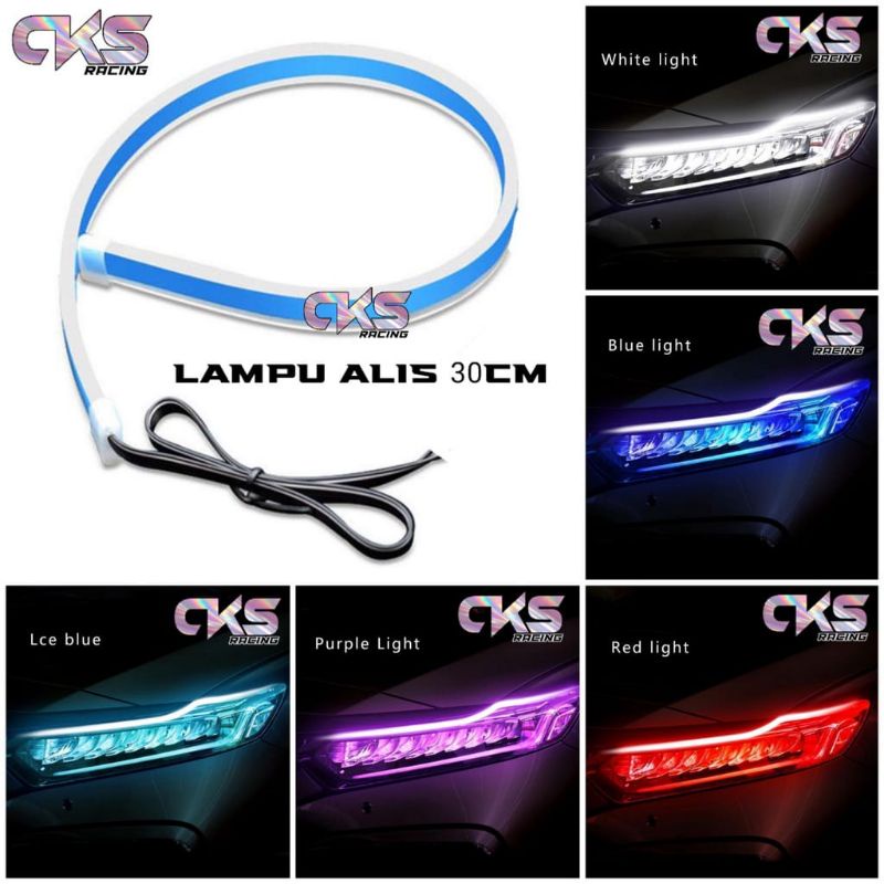 Lampu alis LED slim alis DRL flexsibel waterproof 12v 30cm 2 mode motor/mobil universal