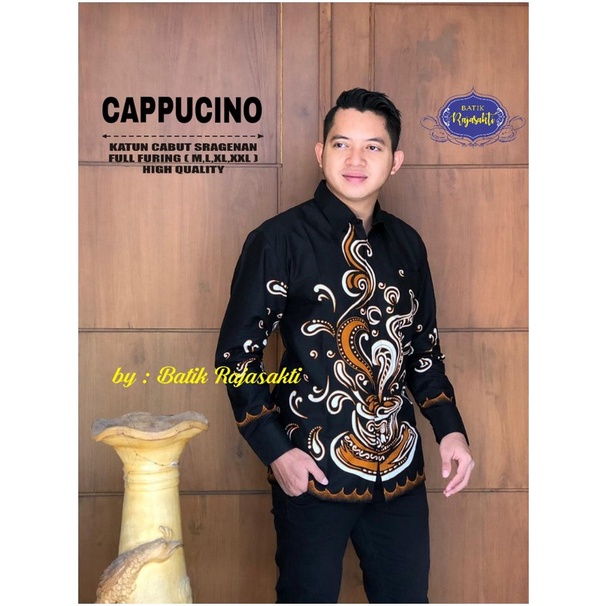 CAPPUCINO KEMEJA BATIK SOLO PRIA LENGAN PANJANG LAPIS FURING ATASAN PREMIUM MODERN KOPRI PGRI RAJASA