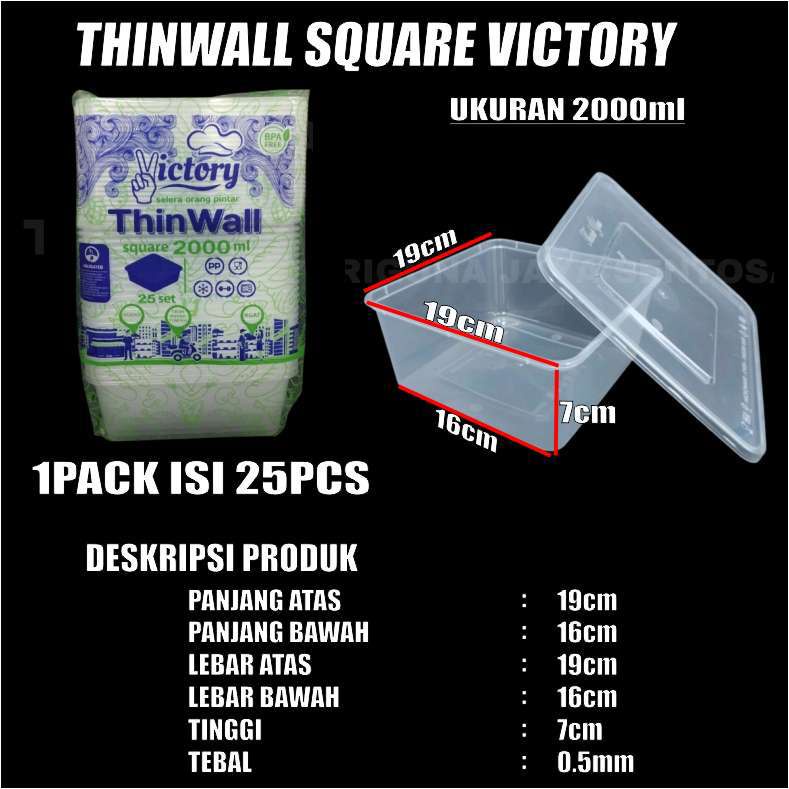 Thinwall SQ 1000ml 1500ml 2000ml 3000ml Per Pack Kotak Makanan Square Plastik Var