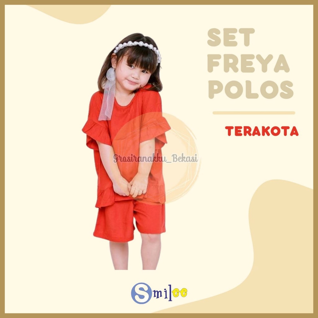 Setelan Anak Rayon Pendek Smilee Polos Freya Warna Terakota  Size 1-5Tahun