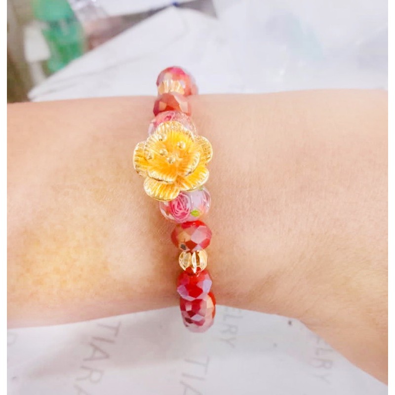 gelang tangan wanita //gelang kristal mawar //perhiasan//gelang